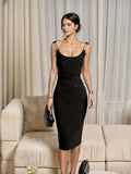 Spandex Spaghetti Straps Knee Length Black Party Dress