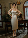 Satin Sheath Column Spaghetti Straps Wedding Dress With Slit