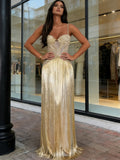 Sheath Column Gold Spaghetti Straps Sparkle Prom Dress