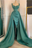 Crystal Embellished Straps High-Slit Emerald Prom Dress