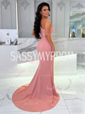 One Shoulder Pink Satin Trumpet Mermaid Prom Dress With Slit