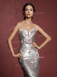 Sequin Trumpet Mermaid Silver Sweetheart Flower Prom Dress