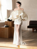 Short Mini Off The Shoulder Satin Wedding Dress