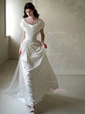 Off The Shoulder Trumpet Mermaid Satin Ruched Wedding Dress