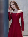 Long Sleeve Satin Off The Shoulder A Line Prom Dress