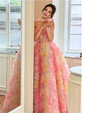 Colorful Flowers A Line PinkSweetheart Prom Dress