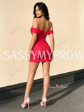 Off Shoulder Red Sequin Sheath Column Homecoming Dress