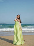 Floral Elegant Lime Green Maxi Dress