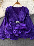 Bold Statement Luxurious Purple Ruffled Top