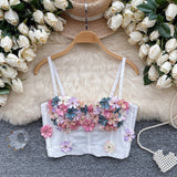 Adjustable Straps Floral Applique Crop Top