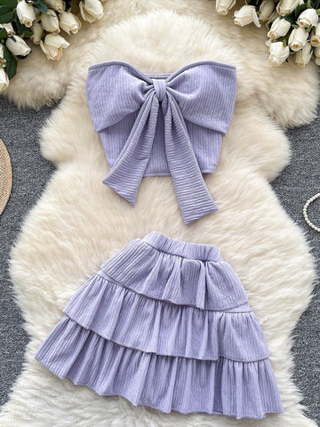 Purple Crop Top Flouncy Tiered Skirt