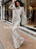 Silver Long Sleeve Trumpet Mermaid Scoop Prom Dress