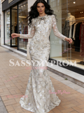 Silver Long Sleeve Trumpet Mermaid Scoop Prom Dress