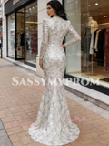 Silver Long Sleeve Trumpet Mermaid Scoop Prom Dress