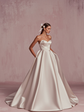 Satin Sleeveless Sweetheart A Line Wedding Dress With Pockets