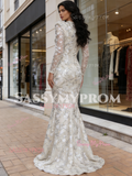 Silver Long Sleeve Trumpet Mermaid Scoop Prom Dress