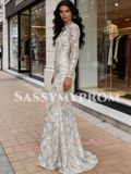 Silver Long Sleeve Trumpet Mermaid Scoop Prom Dress