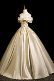Off The Shoulder Appliques Ball Gown Gold Prom Dress