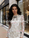 Silver Long Sleeve Trumpet Mermaid Scoop Prom Dress