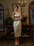 Satin Sheath Column Spaghetti Straps Wedding Dress With Slit