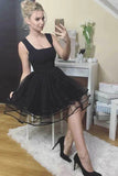 Square Neck Black Tulle A-line Homecoming Dress