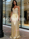 Sheath Column Gold Spaghetti Straps Sparkle Prom Dress