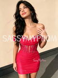 Off Shoulder Red Sequin Sheath Column Homecoming Dress