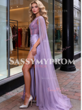 Purple Trumpet Mermaid Sequin One Shoulder Beading Prom Dress