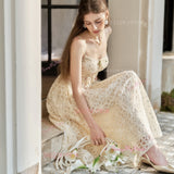 Spaghetti Straps Ankle Length Ivory Lace Prom Dress