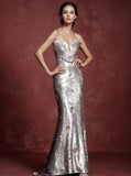 Sequin Trumpet Mermaid Silver Sweetheart Flower Prom Dress