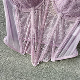 Elegant Ribbon Straps Lavender Lace Corset