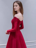 Long Sleeve Satin Off The Shoulder A Line Prom Dress
