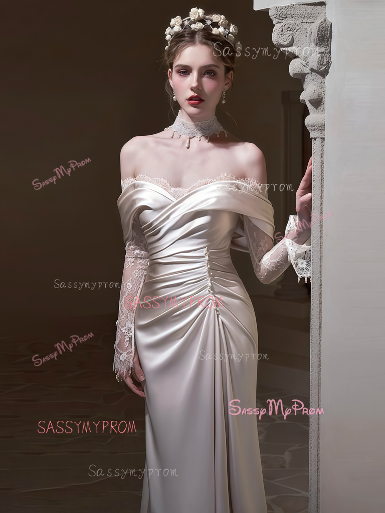 Sheer Trumpet Mermaid Long Sleeve Lace High Neck Wedding Dress main image 0