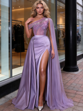 Purple Trumpet Mermaid Sequin One Shoulder Beading Prom Dress