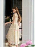 Spaghetti Straps Ankle Length Ivory Lace Prom Dress