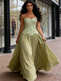 Beading A Line Sweetheart Satin Green Prom Dress