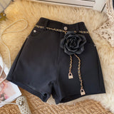 Elegant Chain Rose Black Shorts