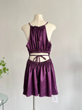 Pleats Hollow Back Summer Sweet Purple Dress