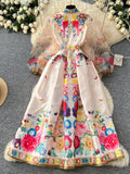 Pastel Hued Adorned Colorful Floral Chiffon Dress