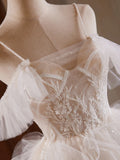 White Lace Appliques Tulle Homecoming Dress