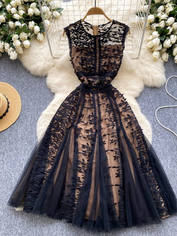 Floral Lace Layered Tulle Dress