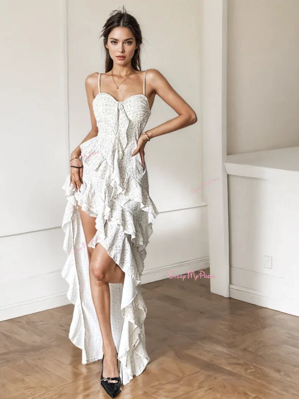 Soft Layers Flattering White High-Low Dress – Sassymyprom Soft Layers Flattering White High-Low Dress – Sassymyprom