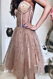 Pearls Champagne Tulle Short Homecoming Dress
