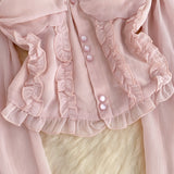 Ruffle Trim Blush Pink Corset Blouse