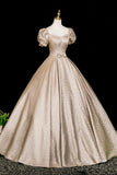 A-Line Satin Floor Length Champagne Prom Dress