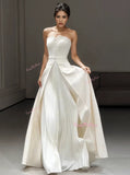 Satin Pleated A Line Sweetheart Wedding Dress