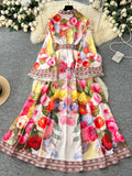 Floral Patterns Decorative Edges Long Dress