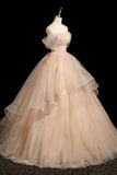 Off The Shoulder Beading Pink Tulle A Line Prom Dress