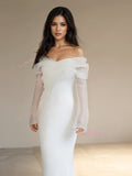 Mermaid Satin Ruched Long Sleeve Off The Shoulder Wedding Dress