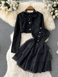 Embellished Button Bow-Tie Black Co-Ord Set